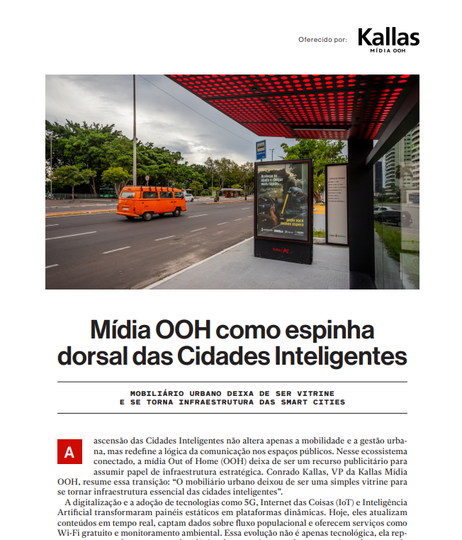 Clipping sobre mídia OOH e cidades inteligentes, com abrigo de ônibus